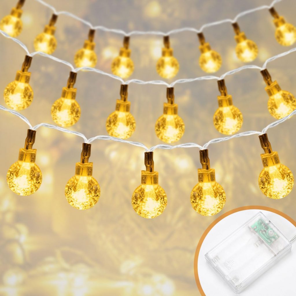 LED Lichterkette mit Batterie, 10 m 80 LED, Kristallkugeln, Wasserdicht, für Innen- und Außendekoration (10m)