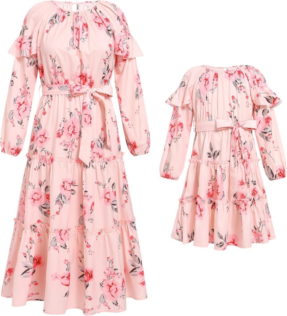 IDOPIP Mutter und Tochter Kleid Langarm Kleid Herbst Winter Maxikleid Lang Strandkleid Familien Boho Freizeitkleid Mama Mädchen Passend Familie Kleidung Familie Passendes Outfit Blume-rosa M8.49€ ➡️ https://www.amazon.de/dp/B0DD6TYH3S/?tag=preisfehlerheute-21