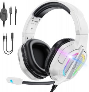 Krysenix PG2 RGB Gaming Headset für PS4, PS5, PC, Xbox, Nintendo Switch,Ps5 Gaming Headset mit Mikrofon, Over-Ear Kopfhörer,Ps4 Kopfhörer mit 3,5mm Klinke,Strahlendes Weiß