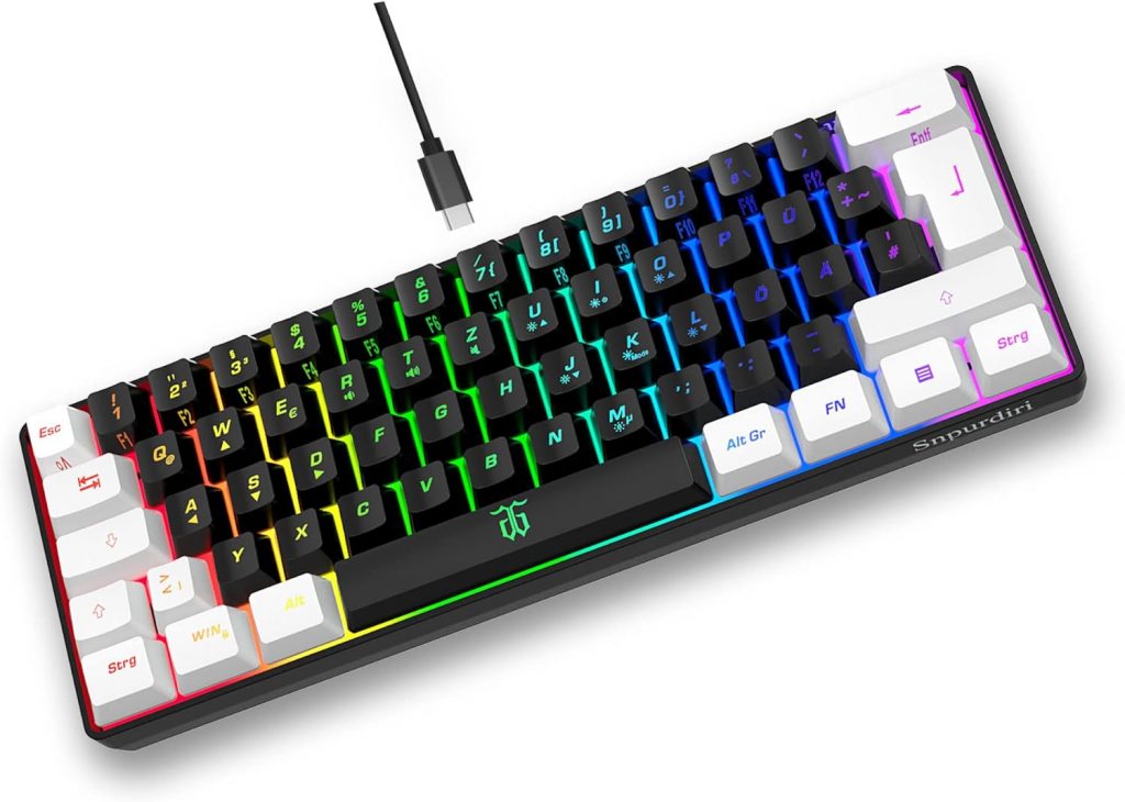 Snpurdiri 60% kabelgebundene Gaming-Tastatur, kleine, tragbare kompakte RGB-Tastatur für PC, Mac, Büro, Gaming (61 Tasten, Deutsches Alphabet, Weiß-Schwarz)23,99€ statt 39,99€➡️ https://www.amazon.de/dp/B09WDQWP4N/?tag=preisfehlerheute-21