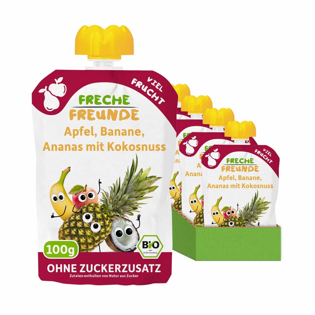 FRECHE FREUNDE Bio Quetschie Apfel, Banane, Ananas mit Kokosnuss, Fruchtmus mit Obst im Quetschbeutel für Babys ab dem 6. Monat, vegan, 6er Pack (6 x 100g)1.03€ ➡️ https://www.amazon.de/dp/B00XEUPKDK/?tag=preisfehlerheute-21