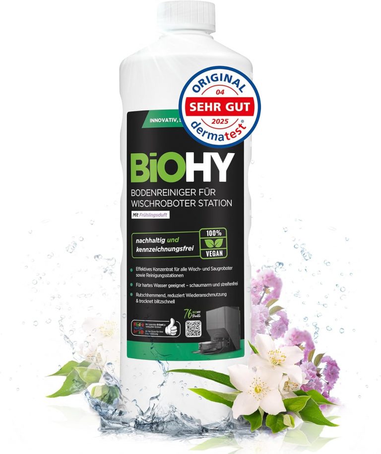 BiOHY Bodenreiniger für Wischroboter Station mit Frühlingsduft (1l Flasche) | Reinigungsmittel Konzentrat für alle Wisch & Saugroboter mit Nass-Funktion | Schaumarm & Streifenfrei | Für alle Böden8,00€ statt 15,49€➡️ https://www.amazon.de/dp/B0DVSWD8KZ/?tag=preisfehlerheute-21