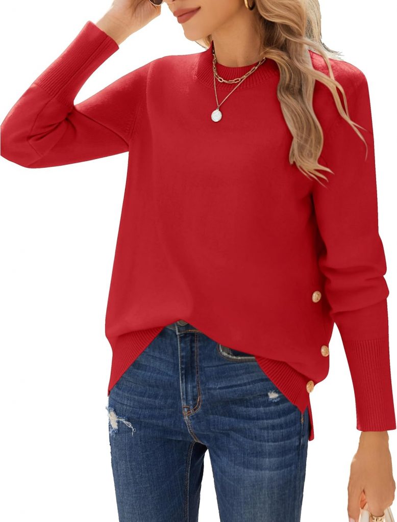 Zeagoo Pullover Damen Strickpullover Langarm Rundhals Pulli Herbst Knit Sweater Warm Winterpullover Elegant Einfarbig Winter Oberteile mit Knöpfen Rot L19,99€ statt 25,99€➡️ https://www.amazon.de/dp/B0FFN52DHF/?tag=preisfehlerheute-21