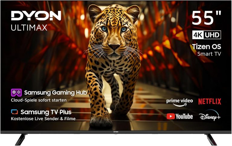 DYON ULTIMAX 55U-TI – 55 Zoll (139 cm) 4K Ultra-HD Smart TV mit Samsung Tizen OS, Triple Tuner (DVB-C/-S2/-T2), Samsung Smart & Gaming Hub, Prime Video, Netflix, Disney+ [2024]