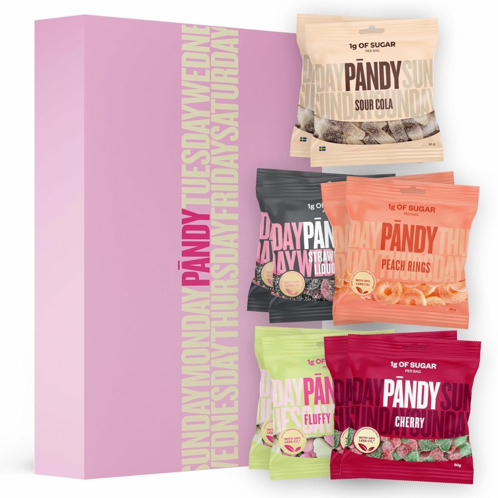 PÄNDY 10 Mix Zuckerfreie Süßigkeiten Mix Bonbons Cola Lakritz Gummibärchen ohne Zucker süßigkeiten großpackunge box zuckerfrei gummibärchen Fruchtgummis Low Carb Großpackung nur 1 g Zucker 10 x 50 g16,00€ statt 24,99€➡️ https://www.amazon.de/dp/B0DQD788C7/?tag=preisfehlerheute-21