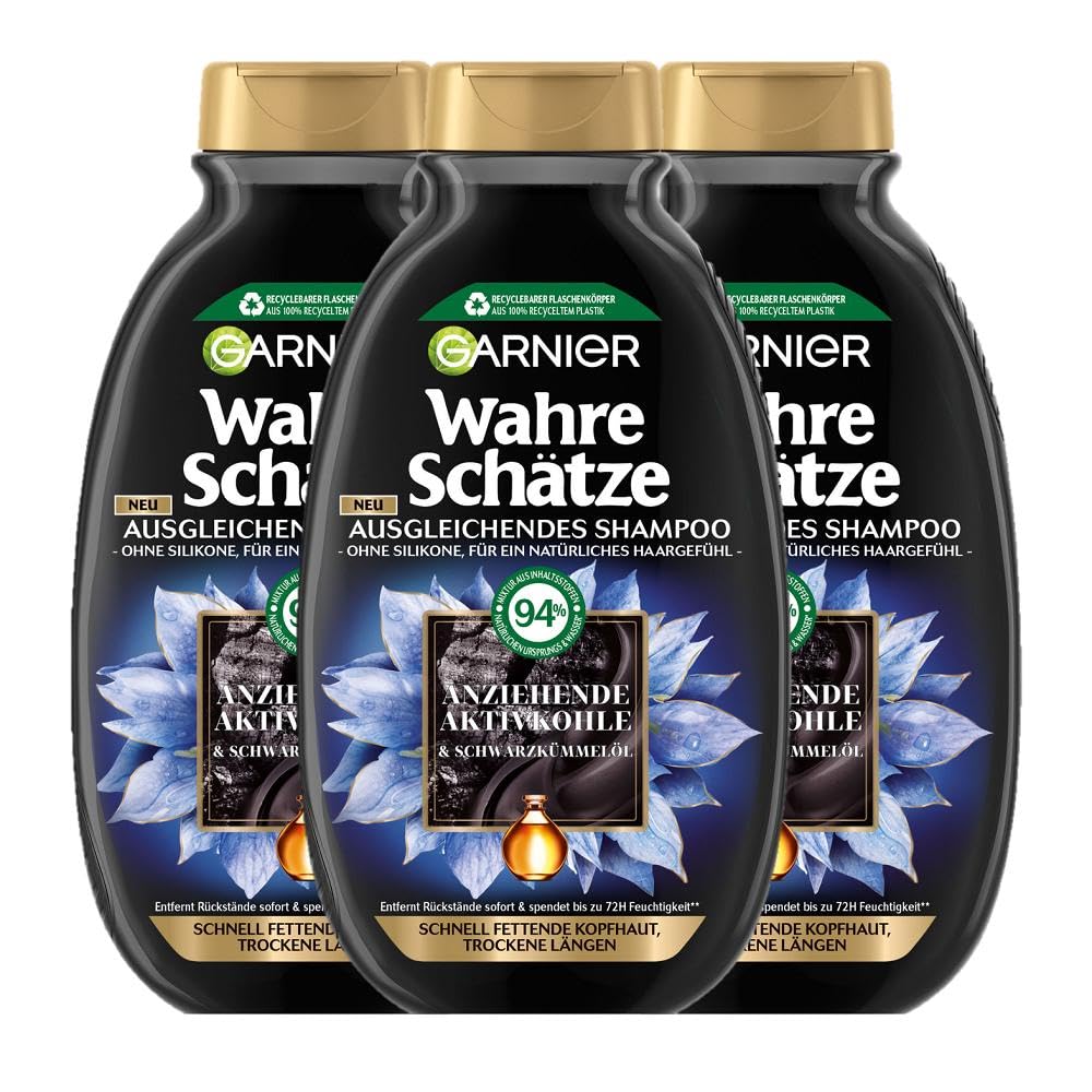 Garnier Ausgleichendes Shampoo, Gegen schnell fettende Kopfhaut und trockene Haarlängen, Mit reinigender Aktivkohle und Schwarzkümmelöl, Wahre Schätze, 3 x 250 ml3.88€ statt 8.67€🏷️ Coupon anwenden➡️ https://www.amazon.de/dp/B0BWFKPJRP/?tag=preisfehlerheute-21