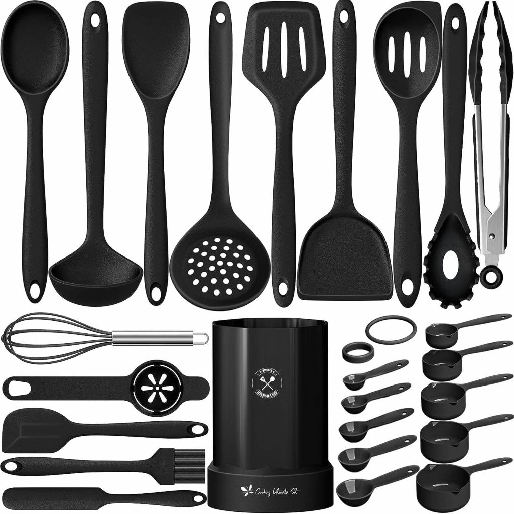 👑 Silikon Küchenhelfer Set, 25 Stück Kochutensilien Kochgeschirr, Hitzebeständiger Kochbesteck Set mit Utensilienhalter, Gesund & Antihaft, Spülmaschinengeeigne - Schwar19,98€ statt 26,99€ - 26,00 % 🔥🚚 Verkauft von yongwanxing eu und Versand durch Amazon312 Bewertungen: 4.4 / 5.0 ⭐️⭐️⭐️⭐️🛒 zu Amazon https://www.amazon.de/dp/B0CBH6WPMP/?amp%3Btag=preisfehlerheute-21&%3Bamp%3Bth=1&%3Bamp%3Bpsc=1&tag=preisfehlerheute-21