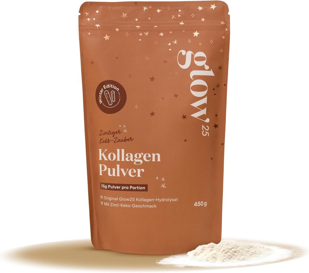 Glow25® Collagen Pulver Zimtkeks [450g] – Kollagen Hydrolysat – Peptide Typ 1 und 3 – Gute Löslichkeit