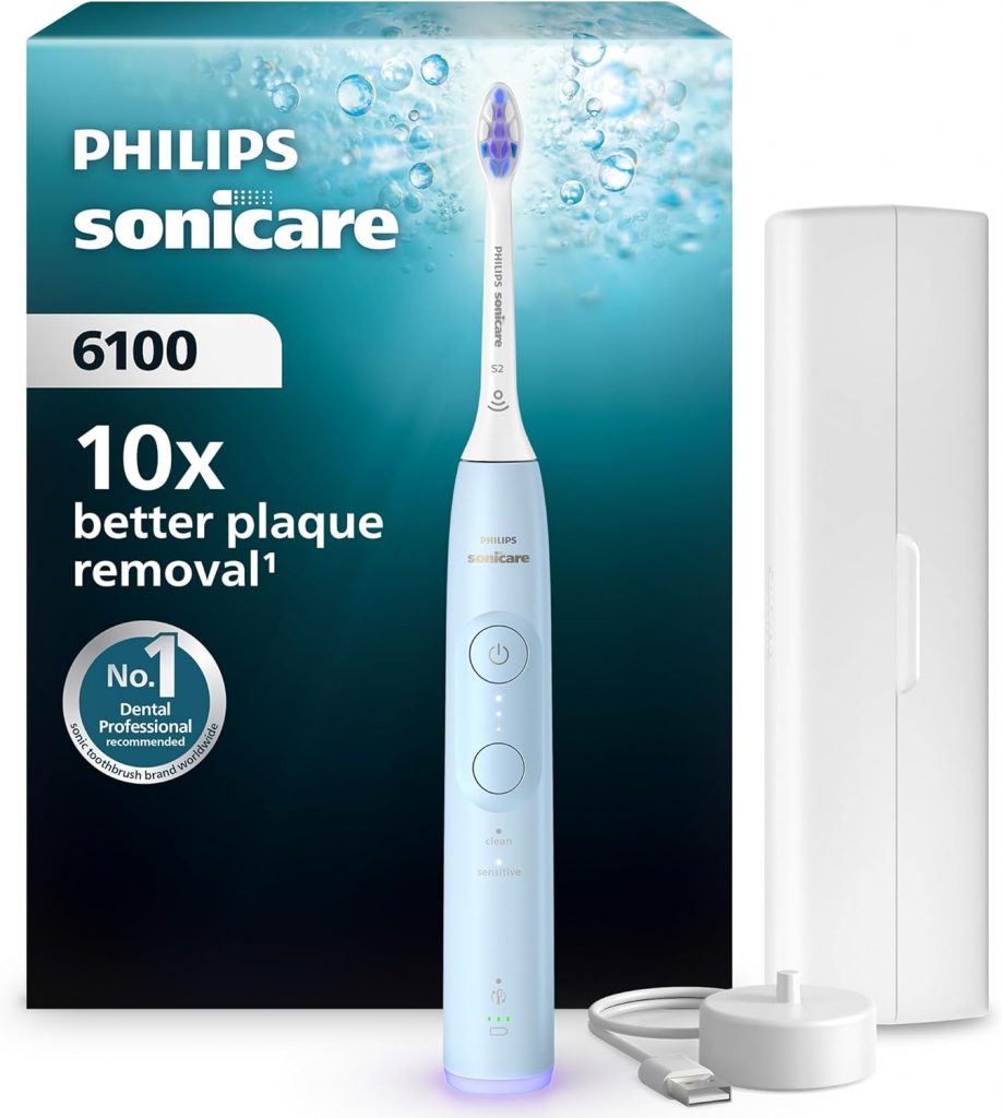 👑 Philips Sonicare 6100 elektrische Zahnbürste, Schallzahnbürste mit 2 Putzmodi, 3 Intensitätsstufen, Andruckkontrolle, EasyStart, SmarTimer, BrushPacer, Hellblau, Modell HX7406/02 [Neue Technologie]79,98€ statt 139,99€ – 43,0 🔥🚚 Verkauft durch Amazon und Versand durch Amazon216 Bewertungen: 4.4 / 5.0 ⭐️⭐️⭐️⭐️🛒 zu Amazon https://www.amazon.de/dp/B0DCGK1Y7X/?th=1&tag=preisfehlerheute-21#038;psc=1&tag=preisfehlerheute-21