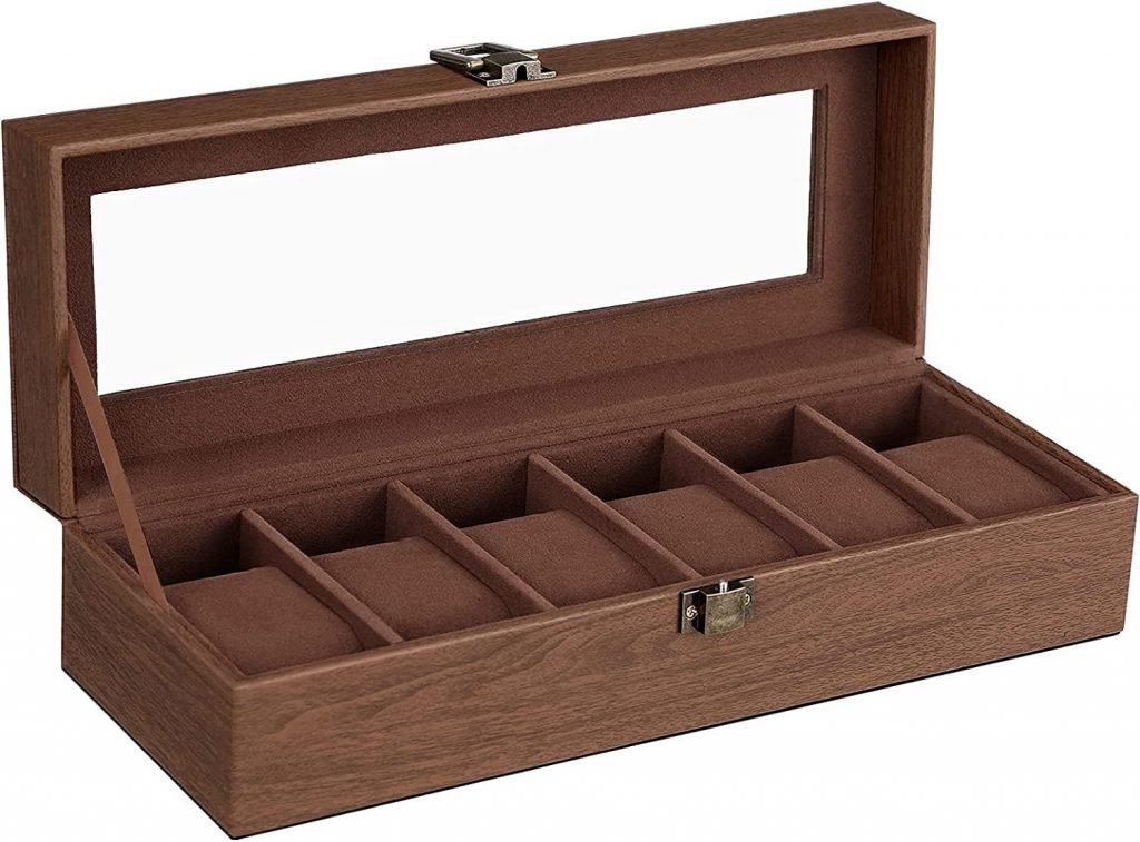 👑 SONGMICS Uhrenbox mit 6 Fächern, Uhrenbox, Glasdeckel, abnehmbare Kissen, Schloss aus Metall, Beschichtung in Braun und Futter in Braun JWB006K0114,24€ statt 21,99€ – 36,0 🔥🚚 Verkauft von Songmics und Versand durch Amazon7,702 Bewertungen: 4.6 / 5.0 ⭐️⭐️⭐️⭐️⭐️🛒 zu Amazon https://www.amazon.de/dp/B08B7VB9W6/?th=1&tag=preisfehlerheute-21#038;psc=1&tag=preisfehlerheute-21