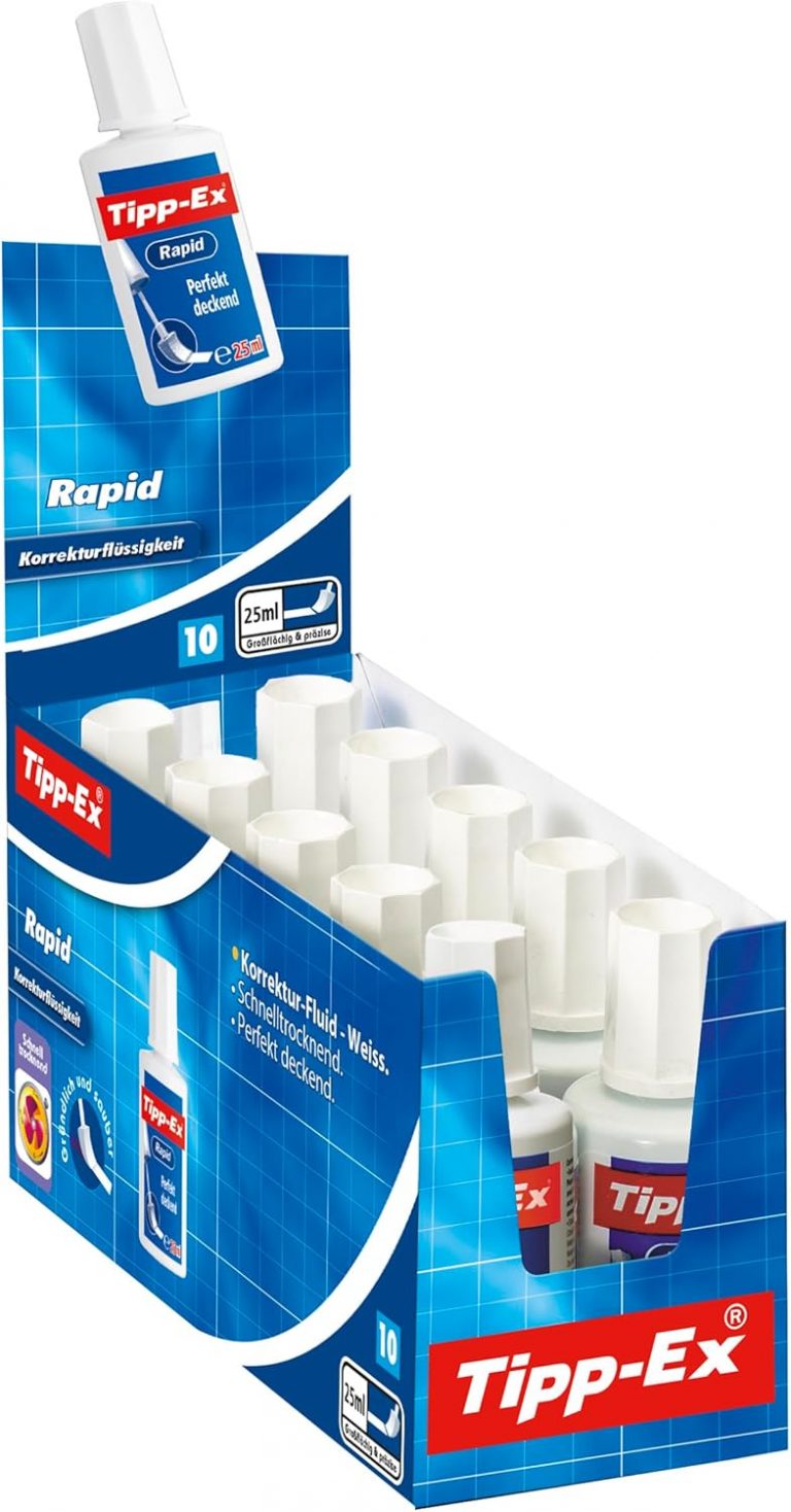 Tipp-Ex 8119143 Rapid Korrekturfluid mit Auftragsschwämmchen, je 25ml, 10er Pack, Ideal für das Büro, das Home Office oder die Schule11,87€ statt 22,99€➡️ https://www.amazon.de/dp/B000SHQA4U/?tag=preisfehlerheute-21