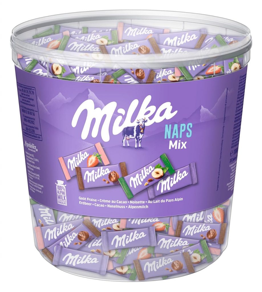 Milka Naps Mix – Mini-Schokoladentäfelchen in 4 Sorten: Alpenmilch, Erdbeer, Haselnuss, Crème au Cacao – 1 x 1kg15.29€ statt 27.69€➡️ https://www.amazon.de/dp/B009HP8B8M/?tag=preisfehlerheute-21