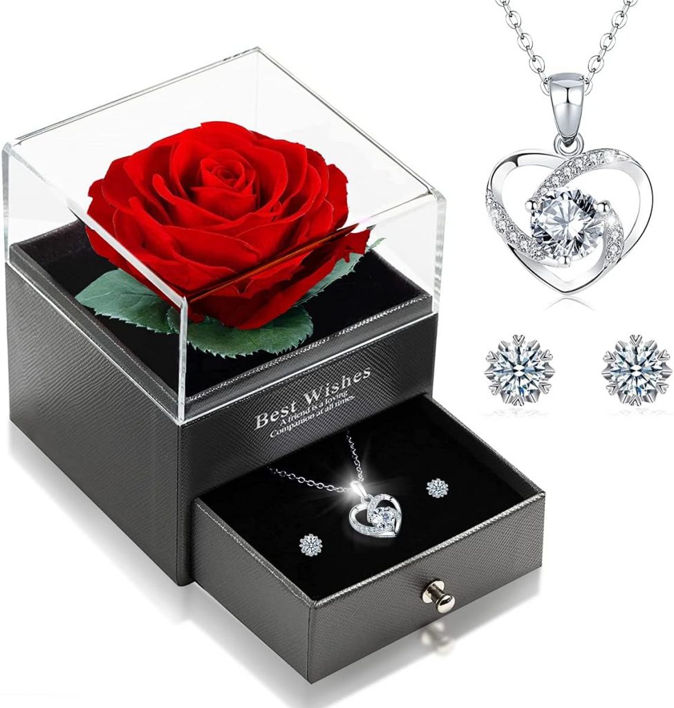 Ewige Echte Rose mit Herz Halskette und Ohrringe aus 925 Sterlingsilber, Infinity Rosen, Schmuck Geschenkbox, Rosenbox Geburtstag, Valentinstag, Hochzeitstag Geschenke für Sie Freundin Frauen28,99€ ➡️ https://www.amazon.de/dp/B09G2FS3FW/?tag=preisfehlerheute-21