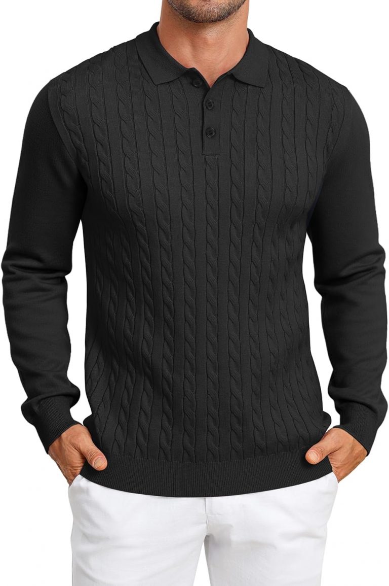 Elainone Herren Polo Pullover Langarm Strickpullover Mit Polokragen Slim fit Zopfmuster Pullover Sweater Leichter Freizeit Feinstrickpullover Schwarz XL27,20€ statt 32,00€➡️ https://www.amazon.de/dp/B0FKGNYCFT/?tag=preisfehlerheute-21