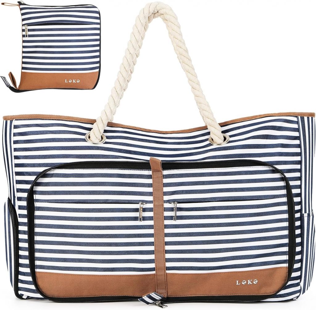 Lekespring Strandtasche Damen Groß mit Reißverschluss, Vielseitiger Damen Shopper Badetasche Saunatasche Reisetasche Tote Bag für Strand Reisen Einkaufen Sport u.Arbeit (Gestreift)29,69€ statt 29,99€➡️ https://www.amazon.de/dp/B0BM9W5SDP/?tag=preisfehlerheute-21