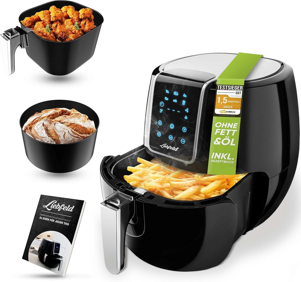 Liebfeld Heißluftfritteuse XXL (5,3L) - 1800W Airfryer Heißluft Fritöse Friteuse - Abnehmen durch Kochen ohne Fett & Öl - Inkl. Heissluft Air Fryer, Frittierkorb, Backform45,25€ statt 53,23€➡️ https://www.amazon.de/dp/B07Y3S8D36/?tag=preisfehlerheute-21