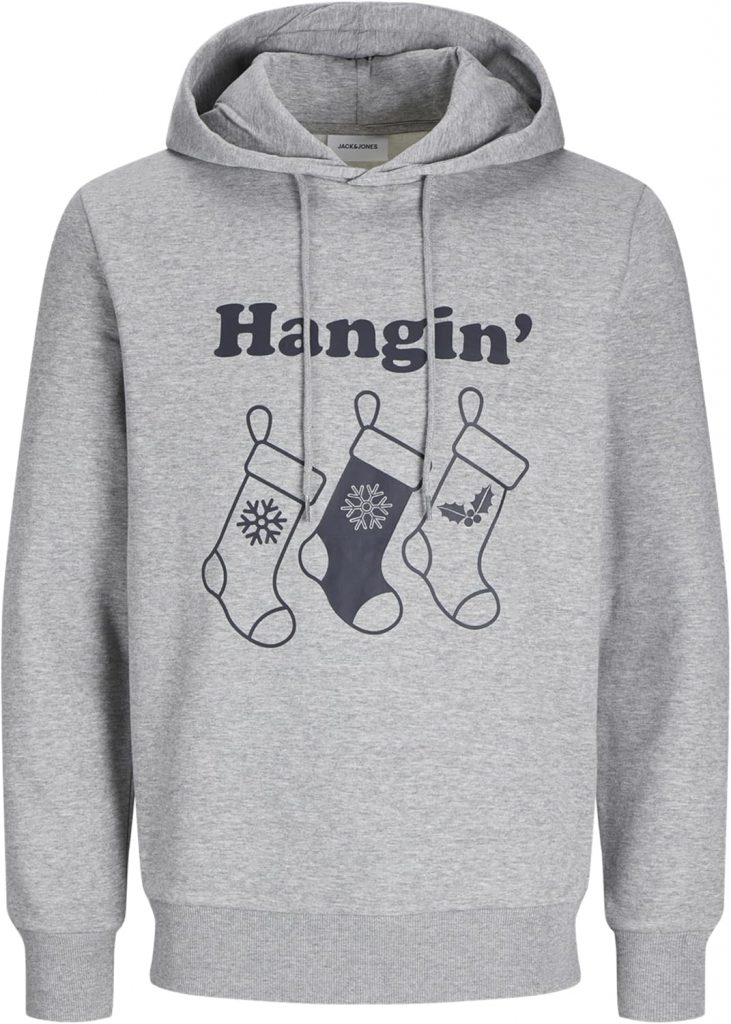 JACK&JONES Herren Jjxmas One Color Funny Sweat Hood Kapuzenpullover, Light Grey Melange, L