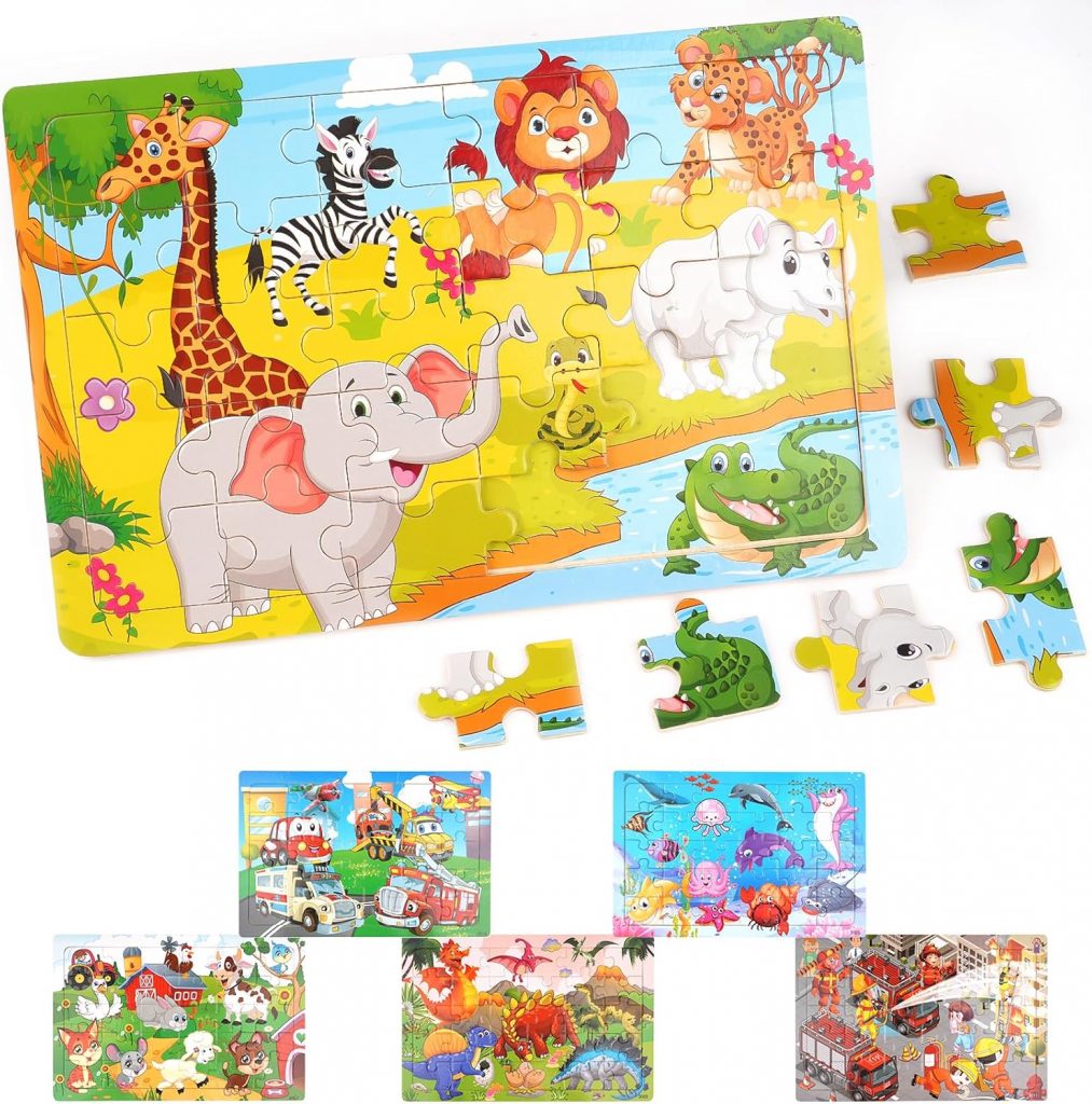 6er-Set Holzpuzzle für Kinder – Holzpuzzle mit je 30 Teilen, Lernspielzeug für Kinder ab 3-6 Jahren