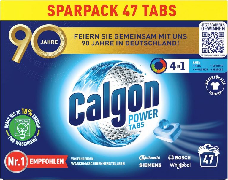 Calgon 4-in-1 Power Tabs – Waschmachinen-Entkalker gegen Geruch, Schmutz und Korrosion – Für eine saubere Waschmaschine – 1 x 47 Tabs5.94€ ➡️ https://www.amazon.de/dp/B0BWFSMYC2/?tag=preisfehlerheute-21