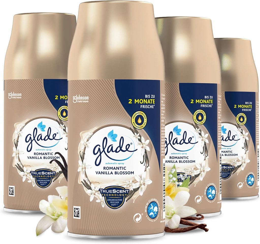 Glade Automatic Spray Nachfüller, Raumduft, Romantic Vanilla Blossom, 4er Pack (4 x 269 ml)