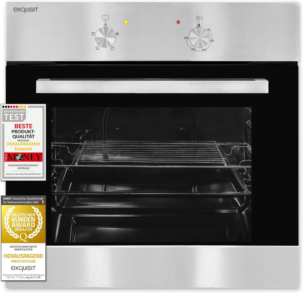 Exquisit Einbaubackofen, 62 Liter, Elektro, 4 Funktionen, Ober- und Unterhitze, Innenbeleuchtung, Grillrost & Backblech, EBE 455-1.1179.95€ ➡️ https://www.amazon.de/dp/B0FQJRS9FL/?tag=preisfehlerheute-21