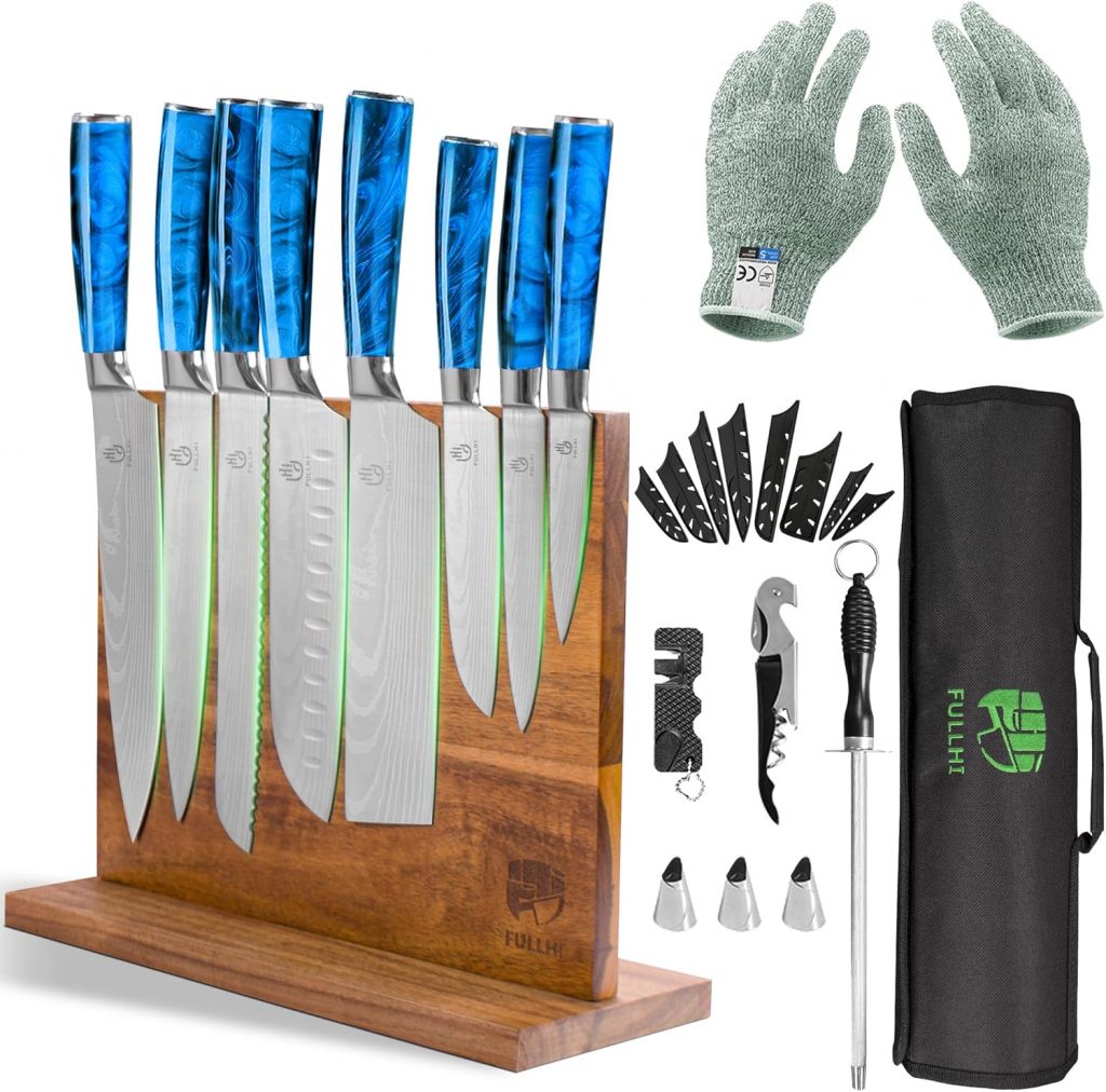 FULLHI 15-teiliges japanisches Messerset mit magnetischem Messerblockhalter, Klingen aus japanischem Edelstahl, ergonomische Griffe aus Blaues Harz für die professionelle und private Küche115,59€ statt 135,99€➡️ https://www.amazon.de/dp/B0CRXXCC24/?tag=preisfehlerheute-21