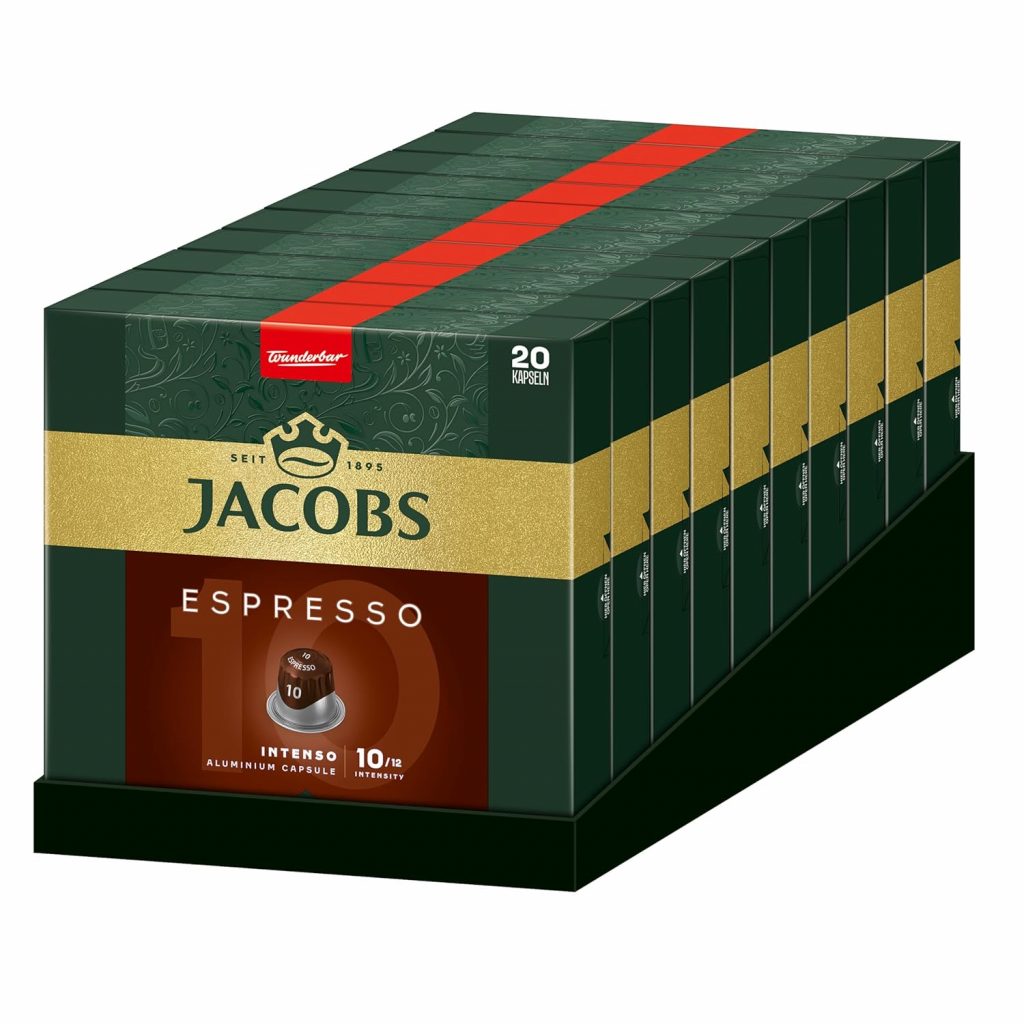 Jacobs Kaffeekapseln Espresso Intenso, Intensität 10/12, 10 x 20 Getränke, Nespresso* kompatible Kaffee Kapseln, 200 Kapseln46,69€ statt 71,28€➡️ https://www.amazon.de/dp/B00J2UQZ0I/?tag=preisfehlerheute-21