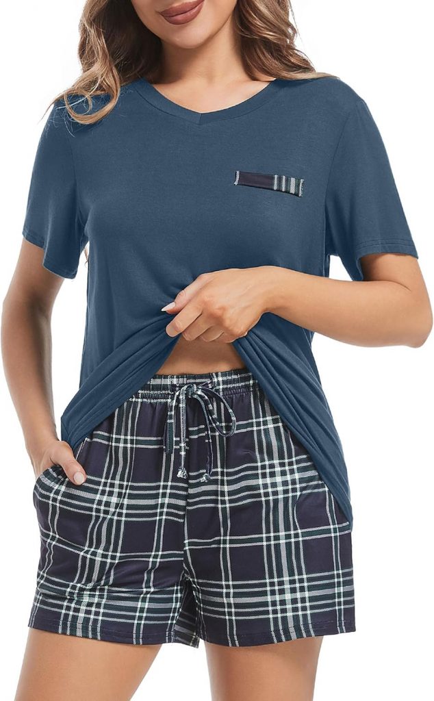 Xuepelit Schlafanzug Damen Kurz Pyjama Damen Sommer Zweiteiler Damen Baumwolle Set Schlafshirt Damen Kurzarm Shorty…