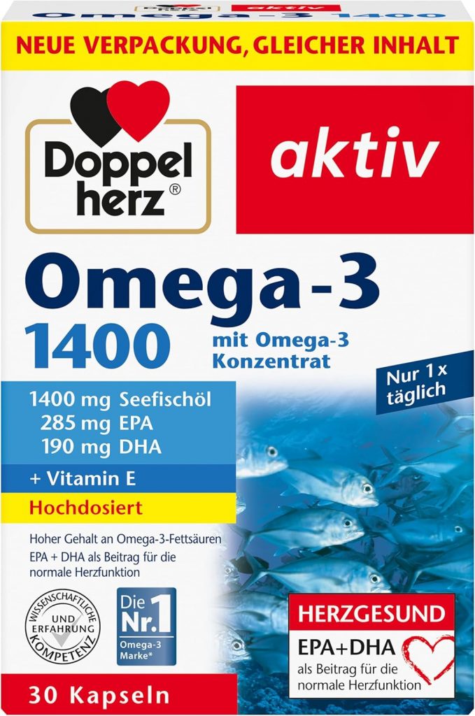 Doppelherz Omega-3 1400 – Hochdosiertes Omega-3-Konzentrat plus Vitamin E – Hoher Gehalt an Omega-3-Fettsäuren EPA & DHA – 30 Kapseln5,18€ statt 5,99€➡️ https://www.amazon.de/dp/B0CV5QY2GF/?tag=preisfehlerheute-21