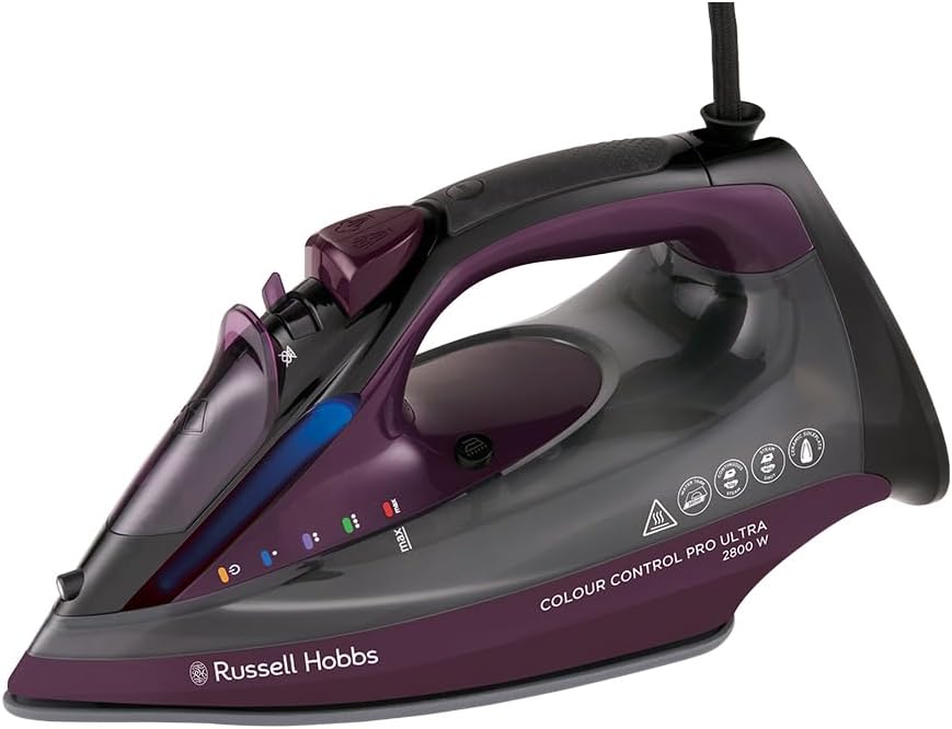 Russell Hobbs Dampfbügeleisen, Keramik-Antihaft-Bügelsohle,195g Dampfstoß, 50g variabler Dampf, 380ml Wassertank,Selbstreinigung,Anti-Kalk-&Anti-Tropf-Funktion,Farbkontrollleuchte, 2800W, 27281