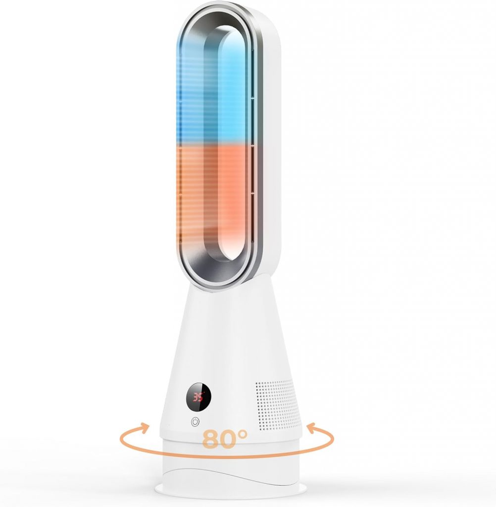 AICPAN Rotorloser Ventilator mit Heiz- und K&uuml;hlfunktion, 80&deg; Oszillation/3-Gang-Modus/8 Geschwindigkeiten/9H Timer/LED-Anzeige,Ventilator mit Fernbedienung f&uuml;r Wohnzimmer/Schlafzimmer/B&uuml;ro