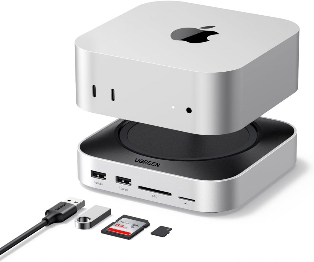 UGREEN Mac Mini M4 Dock & Ständer mit NVMe SSD-Gehäuse, Dockingstation mit 3 x USB A 3.2, 2 x USB A 3.0, 2 x USB C 3.2 10 Gbit/s, SD/TF 170 MB/s, USB-C-Hub, kompatibel mit Mac Mini M4 Pro