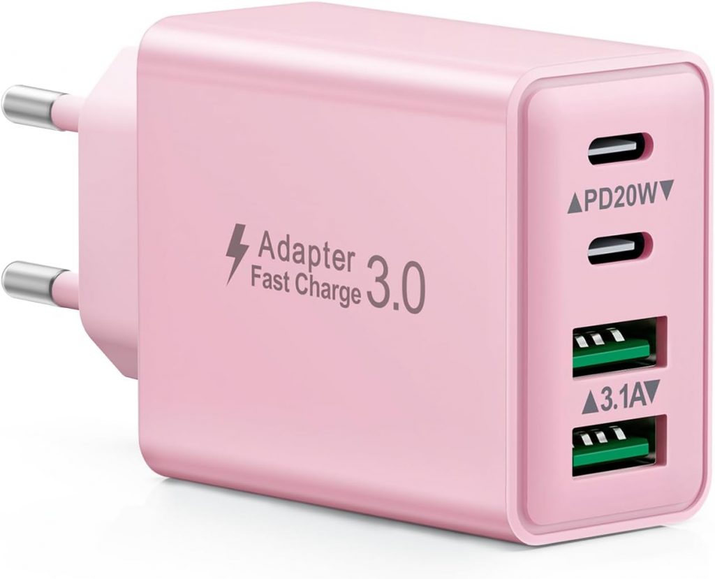 USB C Ladegerät, 40W 4 Ports Schnellladegerät USB Stecker Mehrfach Ladegerät mit PD+QC 3.0, Typ Power Adapter Netzteil für iPhone 17 16 15 14 13 12 11 Pro Max Plus, iPad, Samsung Handys Fast Charger