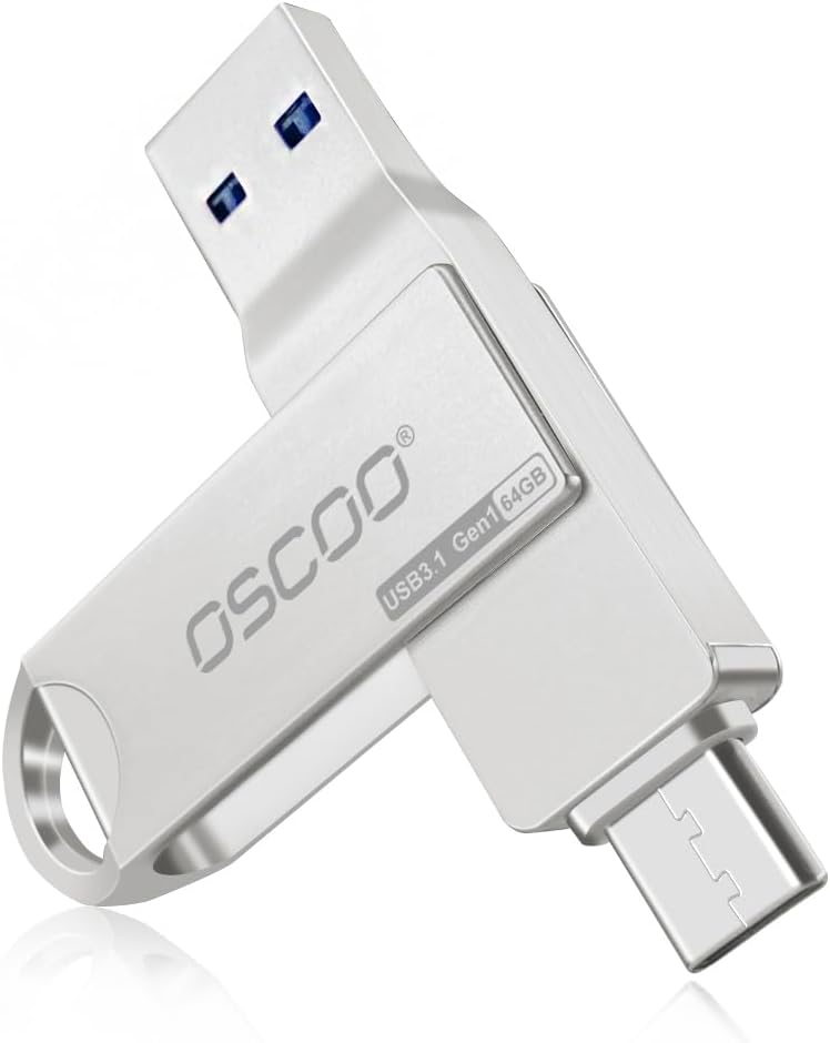 OSCOO 64GB USB Stick USB 3.1 Gen 1 Duale USB-C & USB-A Memory Stick EIN Tragbare Speicherstick für Android, Tablets, laptops, Windows, Fotos und Video