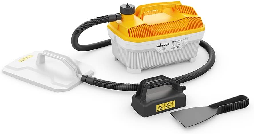 🤴 WAGNER Dampftapetenablöser SteamForce Plus, Behälter 4 L, Dampfzeit Max. 70 Min, 3,7 M Schlauch, Zus. Kleine Dampfplatte & Spachtel, 2.000 W, 230 V