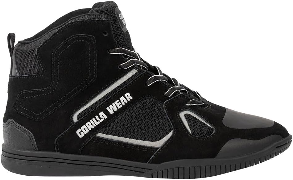 🤴 Gorilla Wear Bodybuilding Schuhe Troy High Tops – Schwarz/Rot – Sport Freizeit Alltag Training Workout Schnürsenkel mit Logo Bequem Extra Starker Halt für Herren