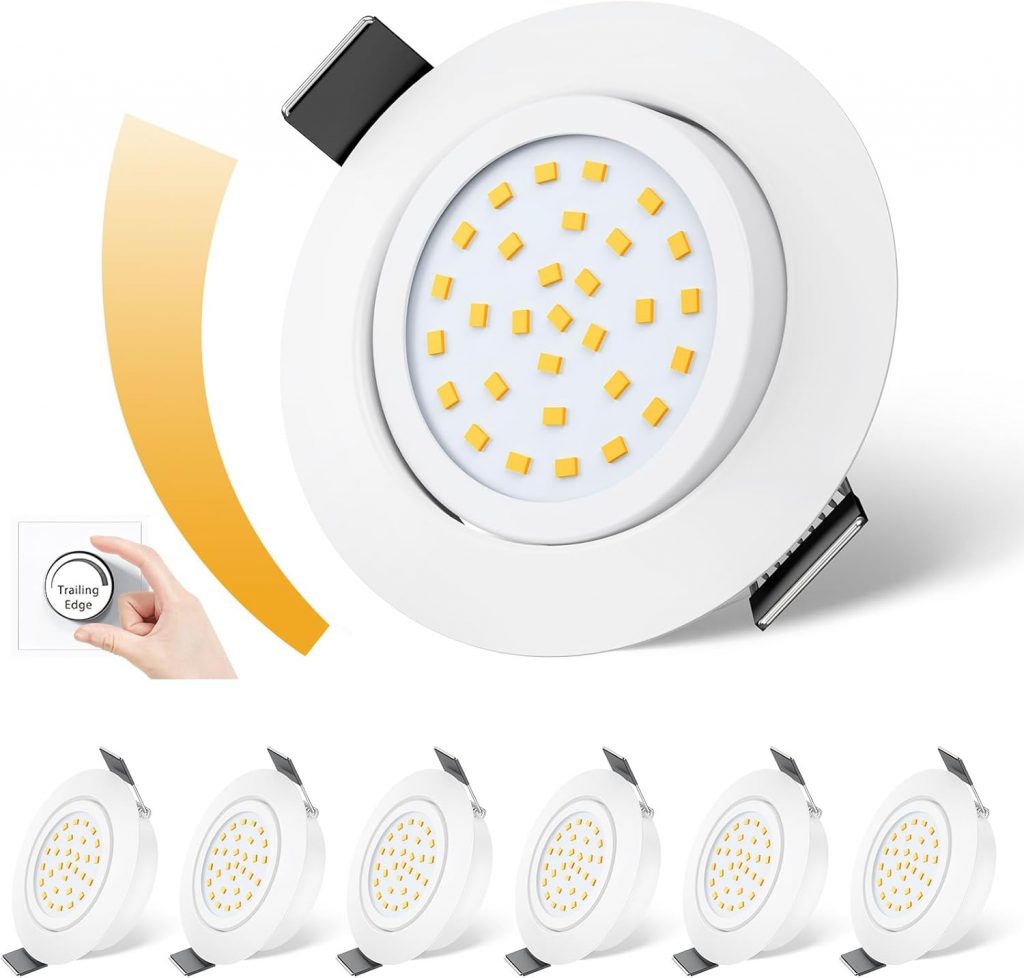fosfor LED Einbaustrahler 230V Dimmbarer, 25mm Einbautiefe, 600LM, IP44 Spritzwassergesch&uuml;tzt, 5W Ersetzt 50W Halogenstrahler, 6er Set, f&uuml;r K&uuml;che, Badezimmer, Wohnzimmer (Warmwei&szlig; 2700K, Wei&szlig;)6.96&euro;