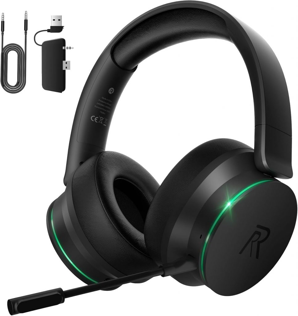 Wireless Gaming Headset für Xbox Series X|S, Xbox One, PS5, PS4, Noise Cancelling Bluetooth 5.3 Kabelloses Gaming Kopfhörer, PC Headset mit Mikrofon, 3D-Surround-Sound, 45H Batterie, Schwarz-Grüne