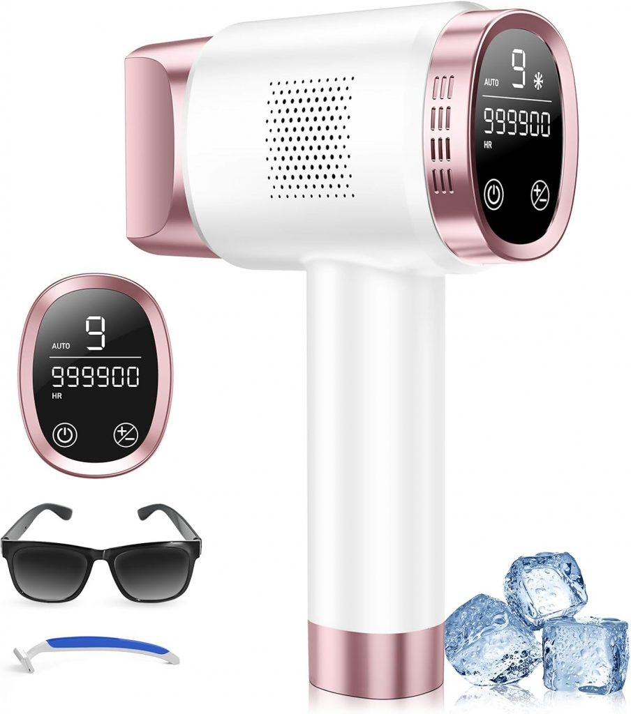 21J IPL Geräte Haarentfernung mit 8℃ Eiskühlsystem, Laser Haarentfernung 9 Stufen & 600 NM Rotlicht, LCD-Touchscreen IPL Haarentfernungsgerät für Frauen Männer, Gesicht Arm Bikinizone Körper, Rose