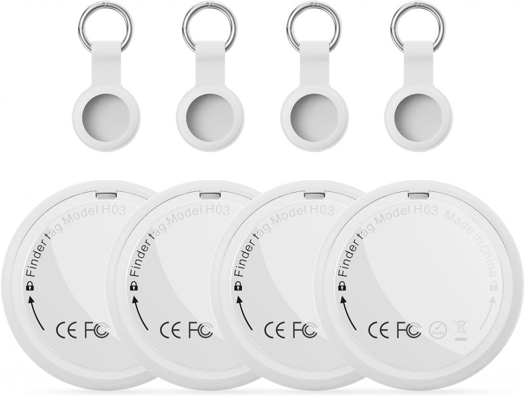 Smart Tracker Tag 4-Pack – GPS Tracker Kompatibel mit Apple Wo ist? (iOS NUR) mit Schutzhülle,Wasserdichter Gegenstandssucher, Bluetooth-Schlüsselfinder für Geldbörse,Gepäck,Austauschbare Batterie