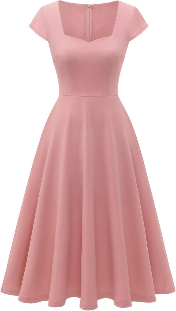 Berylove Cocktailkleid Damen Elegant Rockabilly Kleider Herzausschnitt Midi Vintage Kleid Abendkleid