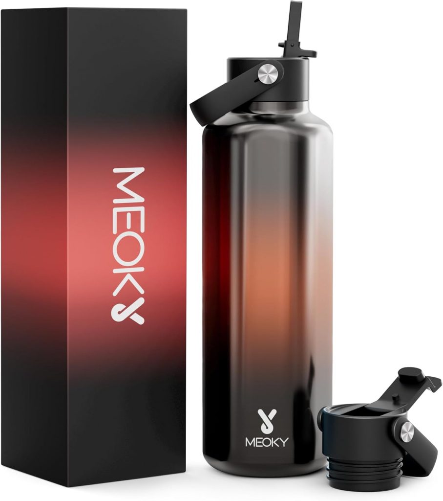 Meoky Edelstahl Trinkflasche mit Strohhalm für Männer: Thermosflasche 700 ml – BPA-freie Thermo Trinkflasche für…