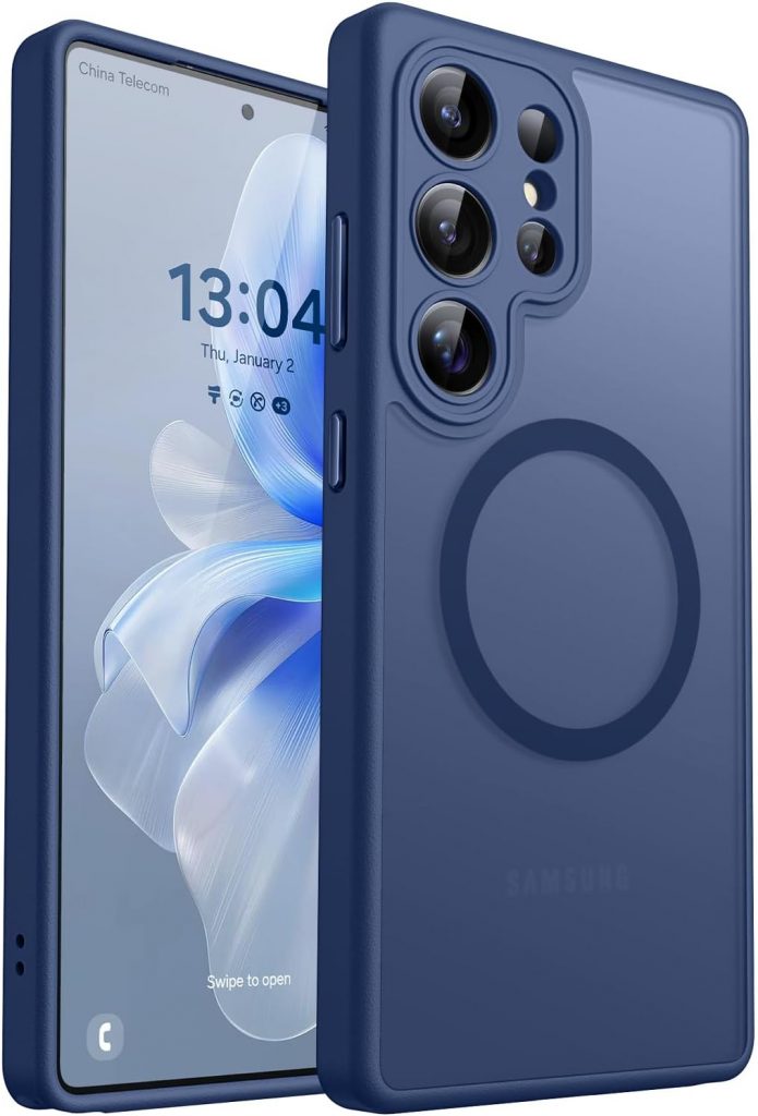 CANSHN f&uuml;r Samsung Galaxy S25 Ultra H&uuml;lle mit Kameraschutz f&uuml;r Magsafe (TOP Milit&auml;rschutz & Magnetkraft) Extrem Haltbarkeit Handyh&uuml;lle S25 Ultra Case &ndash; Transluzente Matt Dunkelblau