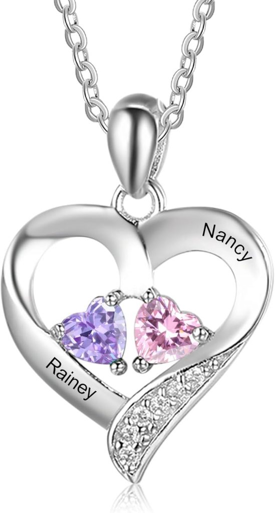 RolaOnly Weihnachtsgeschenke für Frauen Personalisierte Halskette S925 Silber Individuell 2-5 Geburtssteine Name eingraviert Individuell gestalteter Herzschmuck Anhänger Halsketten