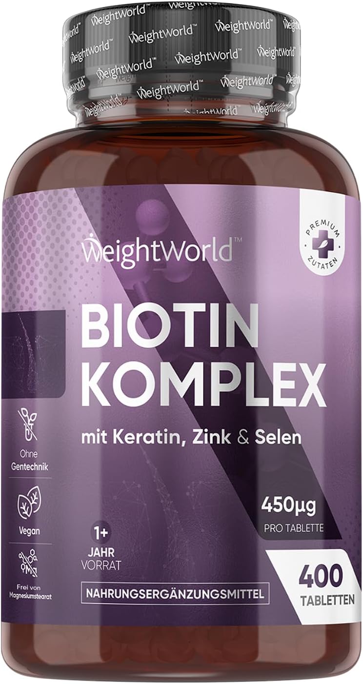 🤴 Biotin Komplex mit Keratin 25mg, Selen, Zink - 400 vegane Tabletten - 1+ Jahre Vorrat - Biotin trägt zur Erhaltung normaler Haare bei (EFSA) - Frei von Magnesiumstearat - WeightWorld9,99€ statt 9,99€ - % 🔥🚚 Verkauft von Comfort Click und Versand durch Amazon1,612 Bewertungen: 4.2 / 5.0 ⭐️⭐️⭐️⭐️🛒 zu Amazon https://www.amazon.de/dp/B0C9CMMGPK/?amp%3Btag=preisfehlerheute-21&tag=preisfehlerheute-21