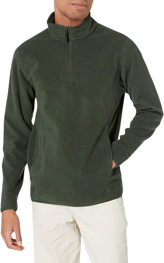 Amazon Essentials Herren Polarfleecejacke mit Viertelreißverschluss, Tannengrün, L