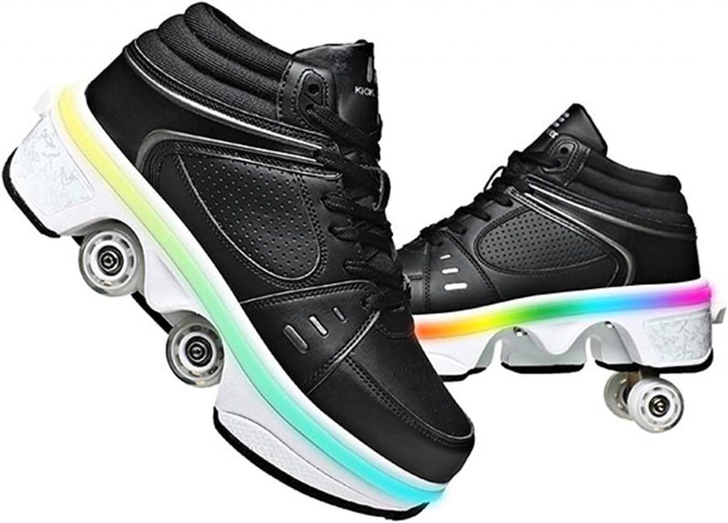 Roller Skate Shoes Rollschuhe Schuhe Mit Rollen Skateboardschuhe,Inline-Skate, verstellbar Damen Schuhe mit Rollen für mädchen (37, Black with Light)