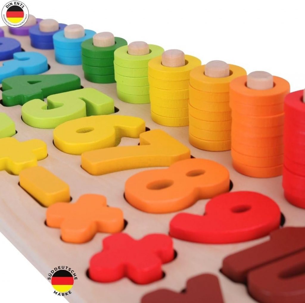 🤴 Holz-Zahlenpuzzle ab 3 Jahren – Montessori Spielzeug aus Holz zum Zählen Lernen – Lernspielzeug mit Farben & Formen zur Förderung von Konzentration, Motorik & Zahlenverständnis