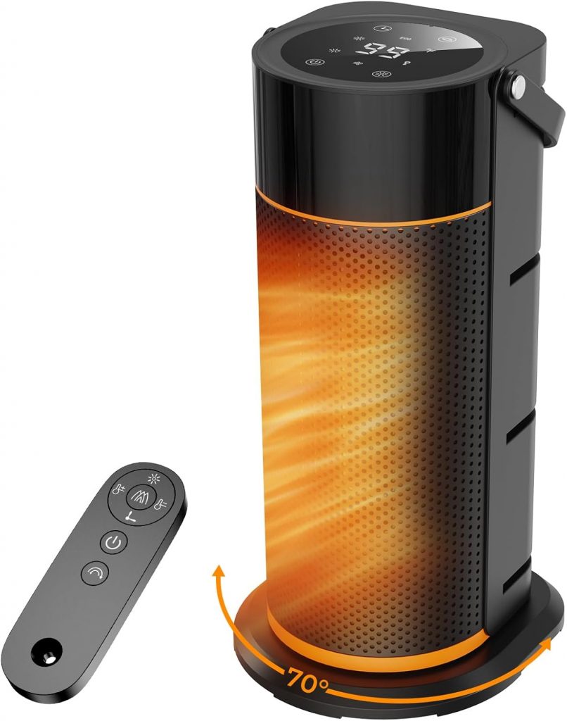Funtider Heizlüfter Energiesparend – 2000W Leiser Elektrischer PTC Keramik Heizlüfter, 4-Gang heizgeräte, 9H Timer, Fernbedienung, ECO Modus, 70° Oszillation, Überhitzungs & Kippschutz, Schwarz