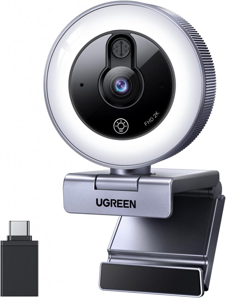👑 UGREEN 2K Webcam mit Ringlicht PC Kamera mit mikrofon Streaming Kamera mit Abdeckung Fixfokus 4 F&uuml;lllichtstufen 80&deg;FOV USB-A/C Anschluss Kompatibel mit PC/Laptop/Windows/Mac/Linux/Skype